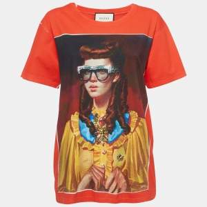 Gucci Red Portrait Print Cotton Jersey T-Shirt S