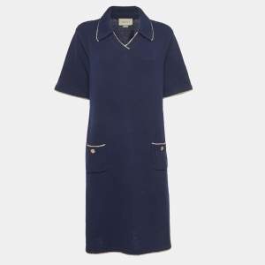 Gucci Navy Blue Knit Polo Midi Dress XXL