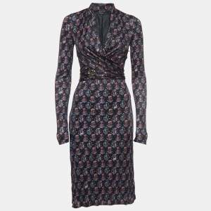 Gucci Black Floral Print Jersey Wrap Dress M