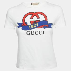 Gucci White Interlocking G Print Cotton Crop T-Shirt XS