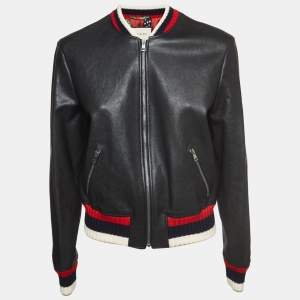 Gucci Black Blind For Love Embroidered Leather Bomber Jacket L