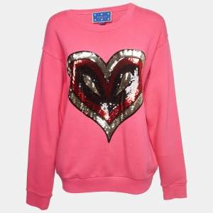 Pre Owned Gucci X Elton John Pink Heart Sequin Embellished Cotton Sweatshirt S