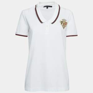 Gucci White Honeycomb Knit Crest Logo Polo T-Shirt XL