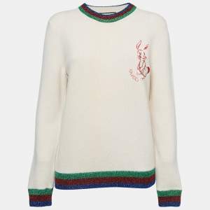 Gucci Pink Rabbit Applique Tubular Knit Shimmer Detail Sweater L