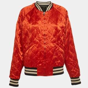 Gucci Orange/Green Quilted Satin Reversable Bomber Jacket XL
