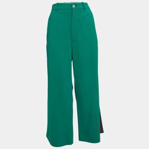 Gucci Green Crepe Web Detail Wide-Leg Pants M