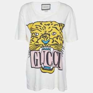 Gucci Cream Tiger Print Cotton Oversized Crew Neck T-Shirt M