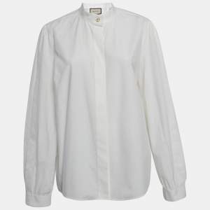 Gucci White Cotton Fly Front Long Sleeve Shirt L