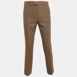 Gucci Brown Shepherd Check Wool Tapered Trousers L