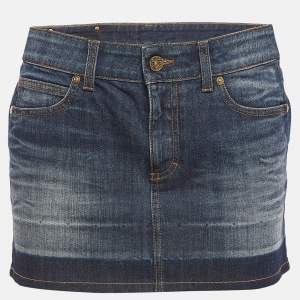 Gucci Navy Blue Faded Denim Low Rise Mini Skirt S