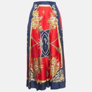 Gucci Multicolor Floral Print Silk Twill Pleated Midi Skirt M