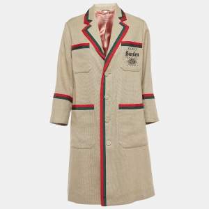 Gucci Brown Garden Embroidered Linen Mid-Length Coat XS