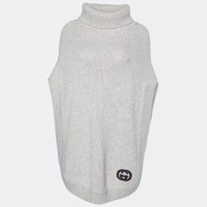 Gucci Cream Camel Wool Knit GG  Embroidered Poncho S