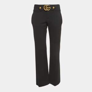 Gucci Black Stretch Knit GG Waist Detail Flared Trousers M