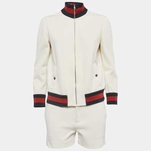 Gucci Cream Contrast Trim Knit Jacket and Shorts Set L/S