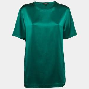 Gucci Dark Green Stretch Silk Half Sleeve T-Shirt M