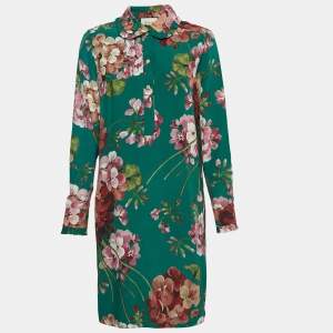 Gucci Green Floral Print Silk Shirt Dress M