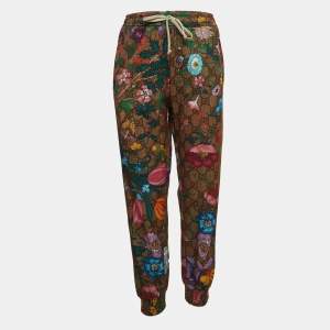 Gucci Green Floral Print GG Supreme Knit Drawstring Joggers M