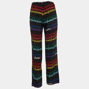 Gucci Multicolor Signature Printed Silk Trousers M