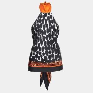 Pre Owned Gucci Black Print Silk Halter Neck Back Tie Scarf Top One Size