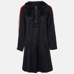 Gucci Black Knit Stripe Sleeve Detail Hooded Mini Dress M