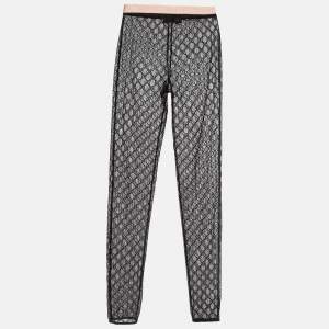 Gucci Black Logo Embroidered Tulle Sheer Leggings M