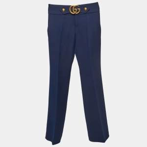 Gucci Blue Double Stretch Jersey GG Marmont Buckle Detail Trousers S