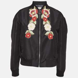Gucci Black Floral Embroidered Synthetic Bomber Jacket M