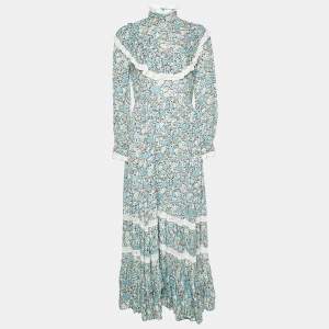 Gucci Blue Liberty Floral Print Cotton Crepe Maxi Dress S