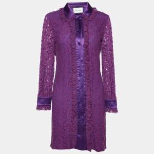 Gucci Purple Lace Buttoned Mini Shirt Dress S