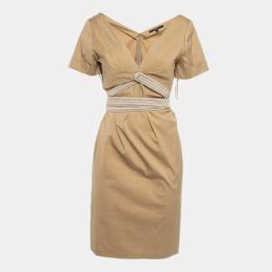 Gucci Beige Cotton Tie-Up Detail Midi Dress M