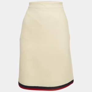 Gucci Cream Wool Contrast Trimmed Short Skirt S