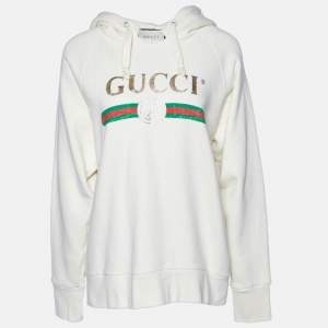 Gucci Cream Blind For Love Embroidered Cotton Distressed Hoodie S