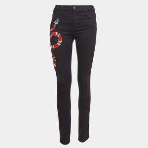 Gucci Black Snake Embroidered Denim Skinny Fit Jeans M Waist 28"