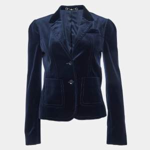 Gucci Navy Blue Velvet Button Front Blazer S