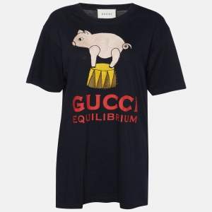 Gucci Black Equilibrium Embroidered Cotton Crew Neck T-Shirt M