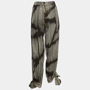 Gucci Black & White Silk Brocade Tie Up Pants S