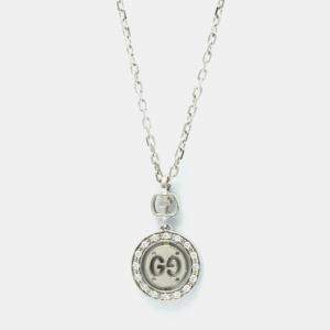 Gucci 18K White Gold and Diamond Icon Toile Pendant Necklace