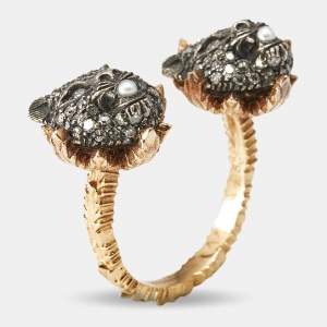 مملوكة مسبقًا Gucci Le Marche Des Marveilles Pearl Diamonds 18k Two Tone Gold Ring Size 49