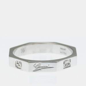 Pre Owned Gucci Octagonal White Gold 18K Fashion No Stone Band Ring Silver