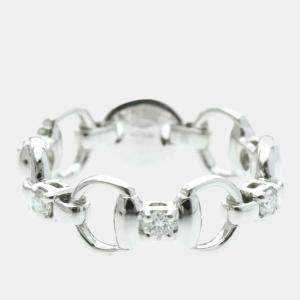 مملوكة مسبق ًا Gucci Horsebit Diamond Ring 18K White Gold Fashion Band Ring Silver EU 48