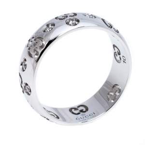 Gucci Icon Bold Diamond 18K White Gold Band Ring Size 50