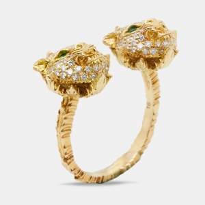 Gucci Le Marché des Merveilles Diamonds Tsavorite Garnet 18k Yellow Gold Ring Size 56