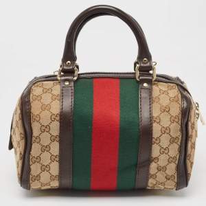 Pre Owned Gucci Brown/Beige GG Canvas and Leather Small Web Joy Boston Bag