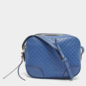 Pre Owned Gucci Blue Micro Guccissima Leather Bree Crossbody Bag