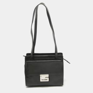 Pre Owned Gucci Black Glossy Leather GG Square Box Tote