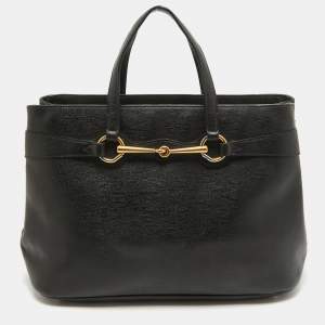 Pre Owned Gucci Black Leather Horsebit Tote