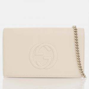 Gucci White Calfskin Leather  Soho Wallet On Chain