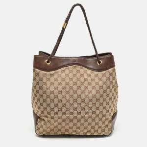 Pre Owned Gucci Brown/Beige GG Canvas and Leather Gifford Tote