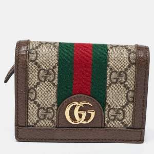 Gucci Brown GG Supreme Canvas and Leather Web Ophidia Card Case 